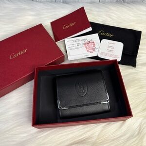 CARTIER rare calf leather unisex coin purse in black